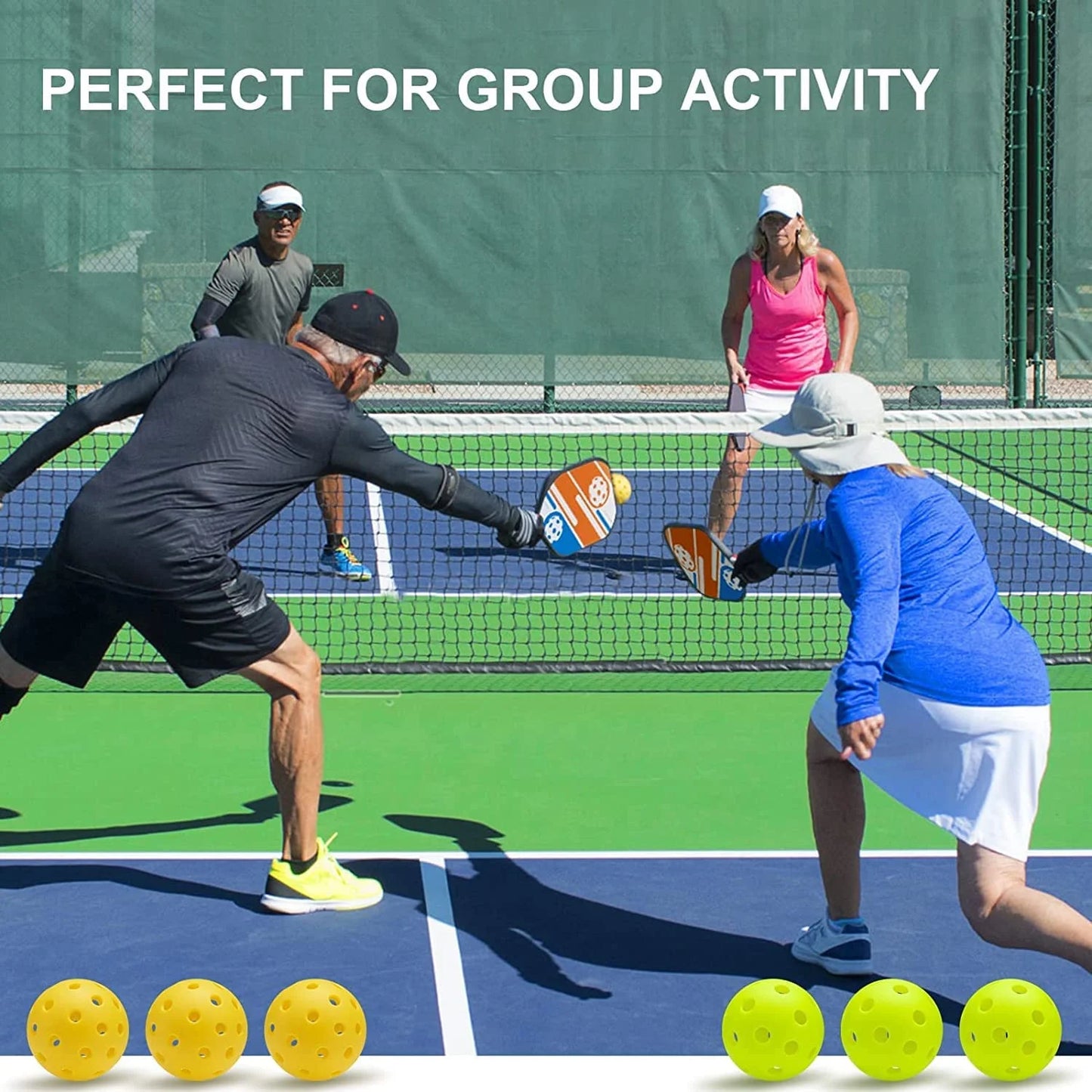Professional Wood Pickleball Paddle Set - Includes 4 Rackets and 6 Indoor/Outdoor Balls