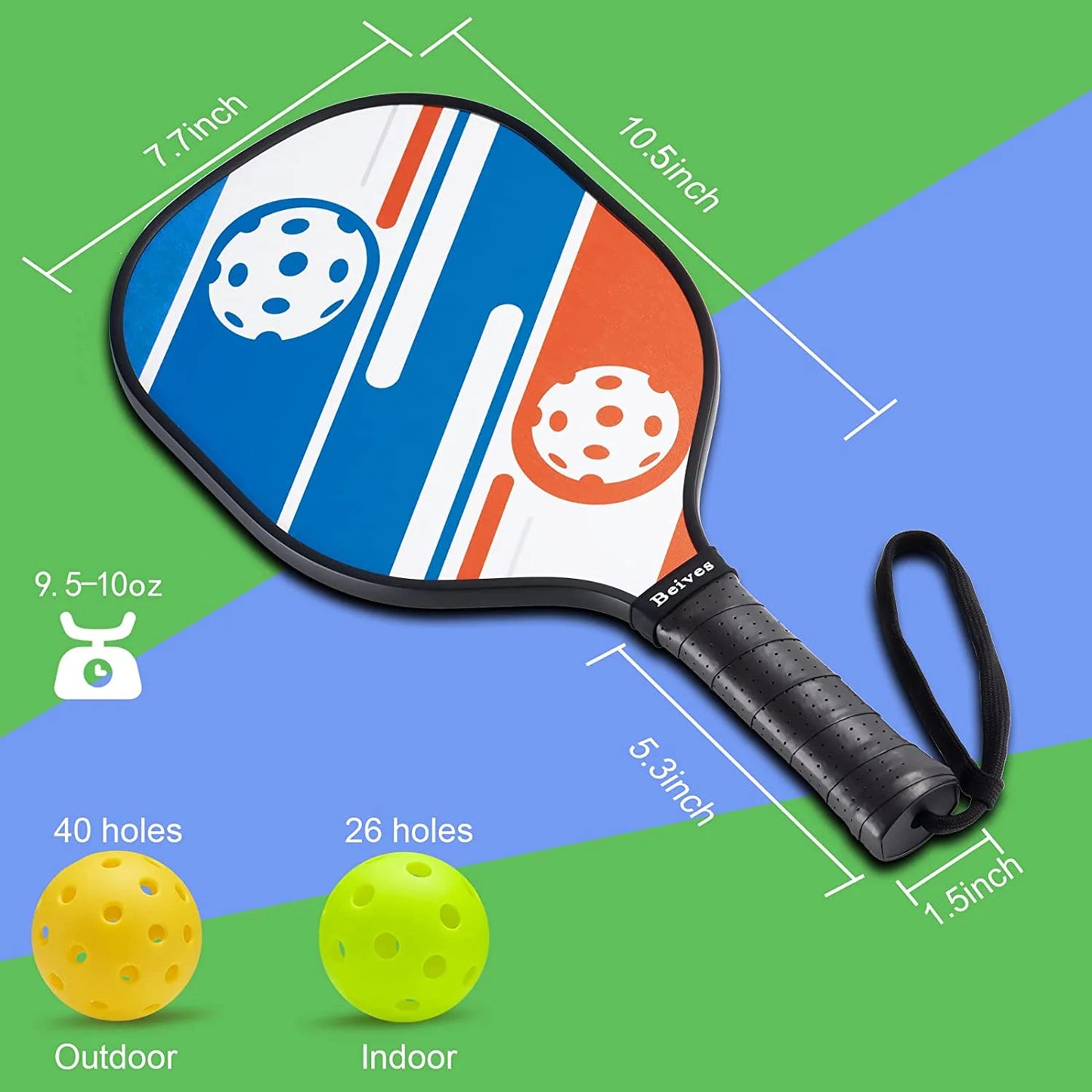 Professional Wood Pickleball Paddle Set - Includes 4 Rackets and 6 Indoor/Outdoor Balls