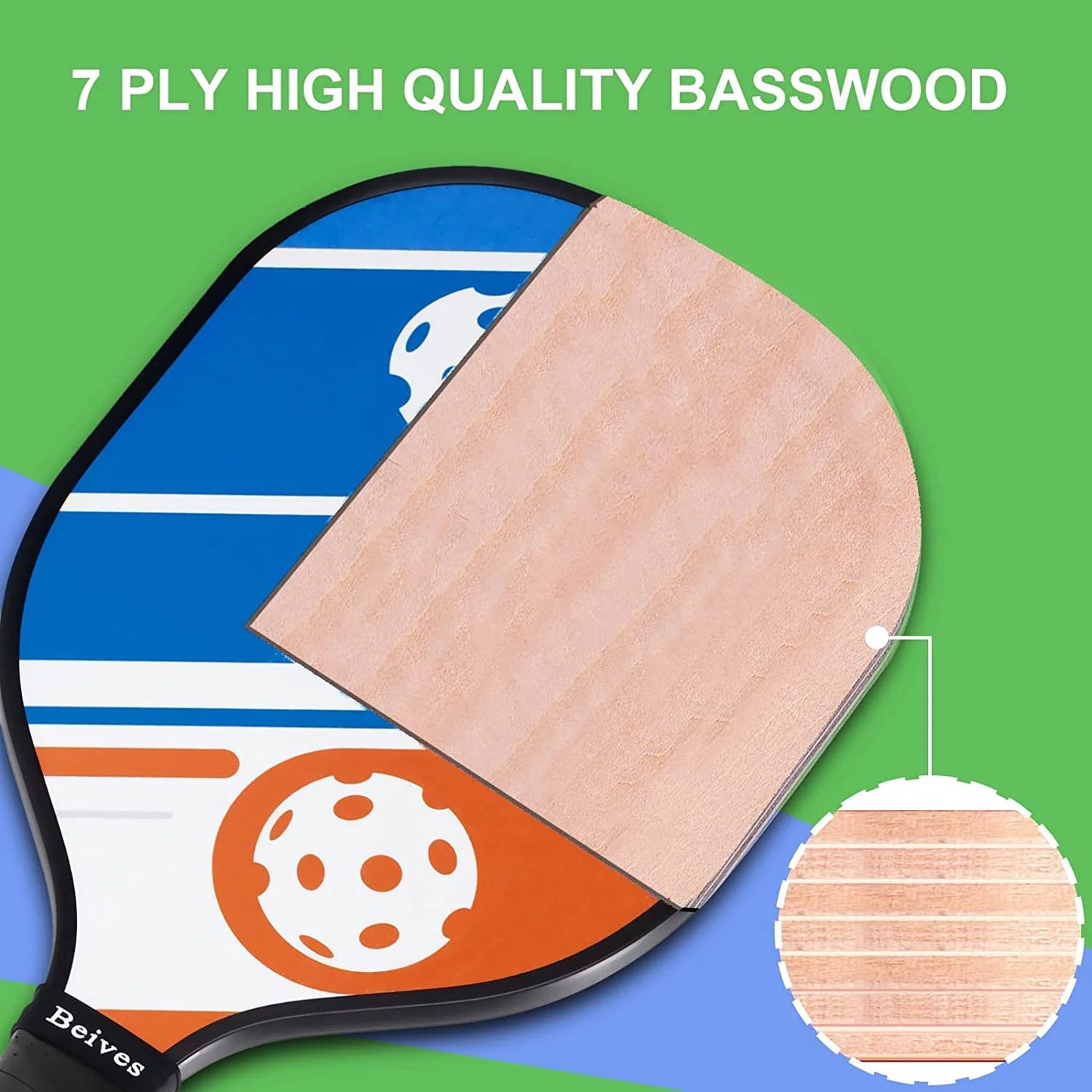 Professional Wood Pickleball Paddle Set - Includes 4 Rackets and 6 Indoor/Outdoor Balls