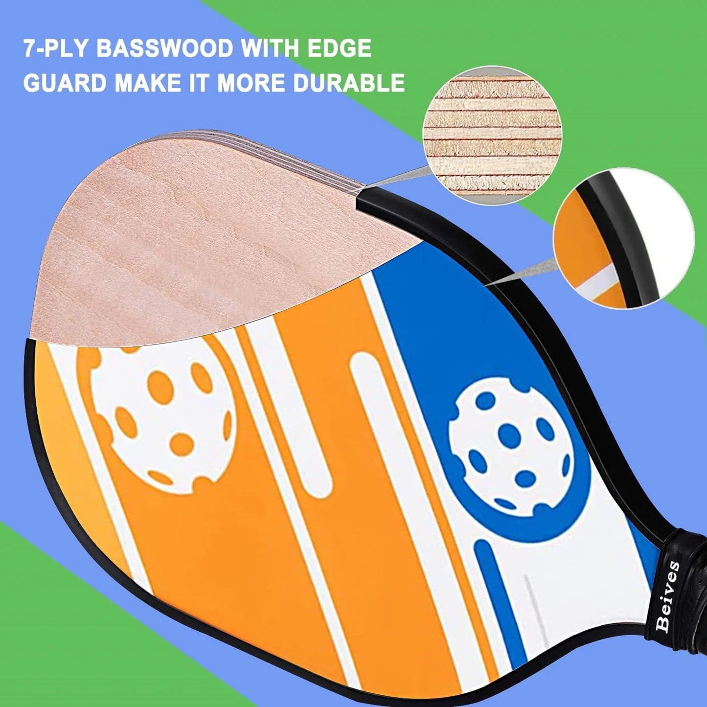 Professional Wood Pickleball Paddle Set - Includes 4 Rackets and 6 Indoor/Outdoor Balls