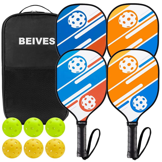Professional Wood Pickleball Paddle Set - Includes 4 Rackets and 6 Indoor/Outdoor Balls