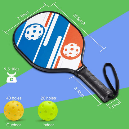Professional Wood Pickleball Paddle Set - Includes 4 Rackets and 6 Indoor/Outdoor Balls